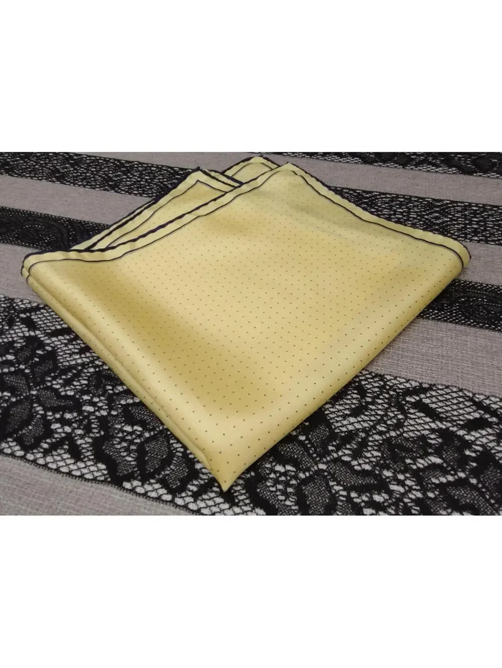Vintage Yellow Silk Handkerchief Dark Navy Blue Dotted dots dot 19 inch Scarf